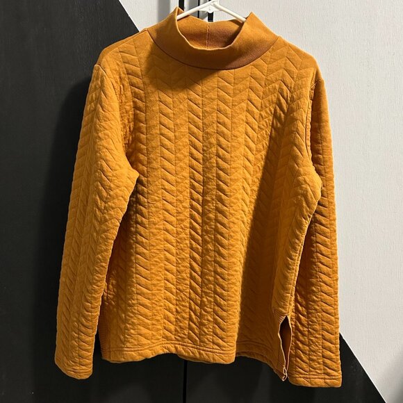 St. John's Bay Mustard Mock Neck Quilted Pull-over Sweatshirt Women's L - Picture 1 of 9